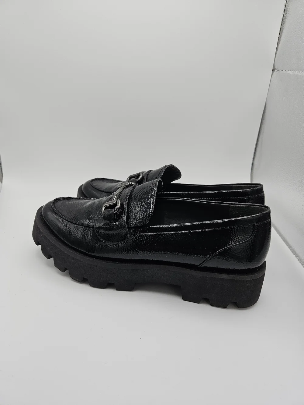 Franco Sarto Bergamot black patent lug sole loafers size 8.5M